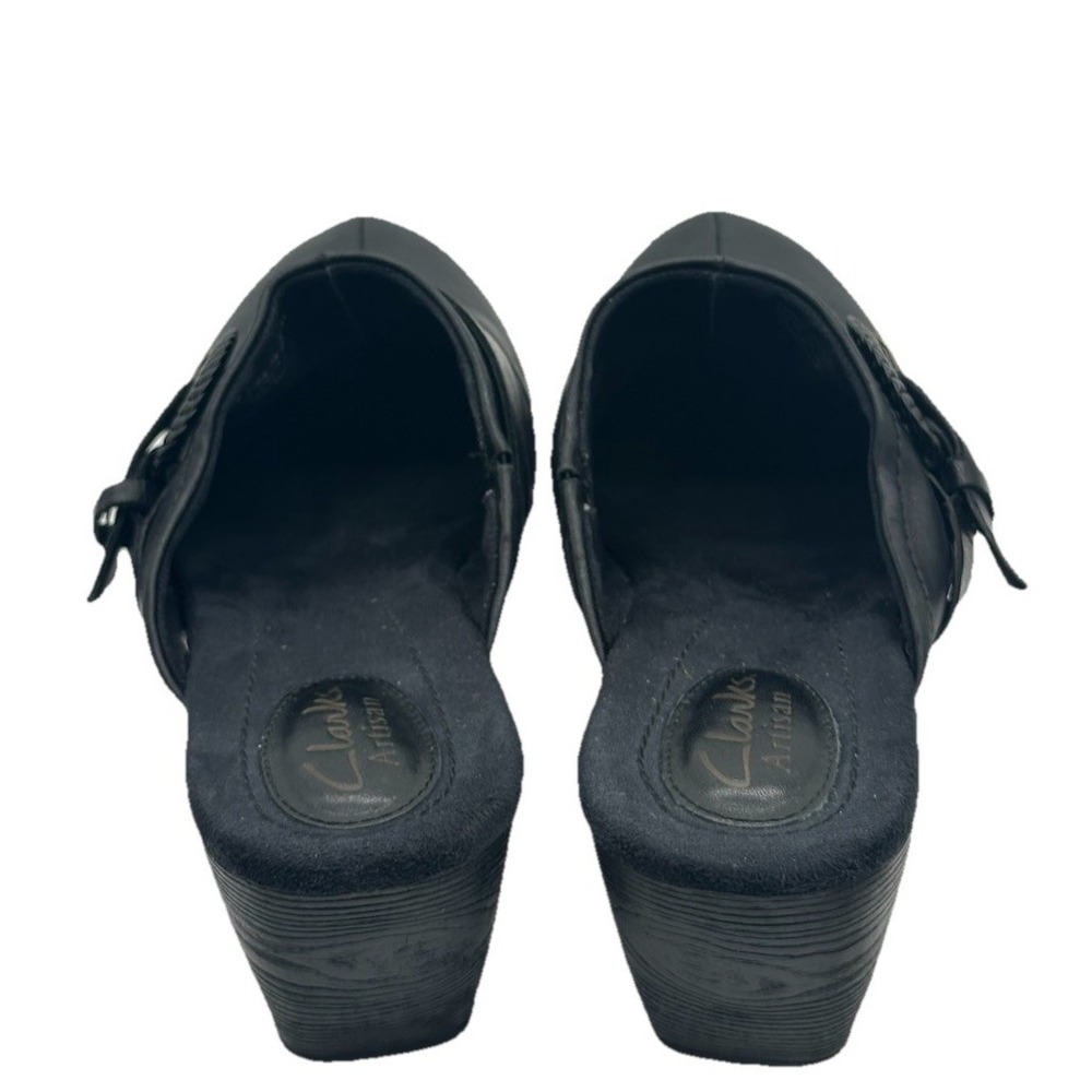 Clarks Black Leather Clog Mules with Decorative Buckle - Picture 4 of 7